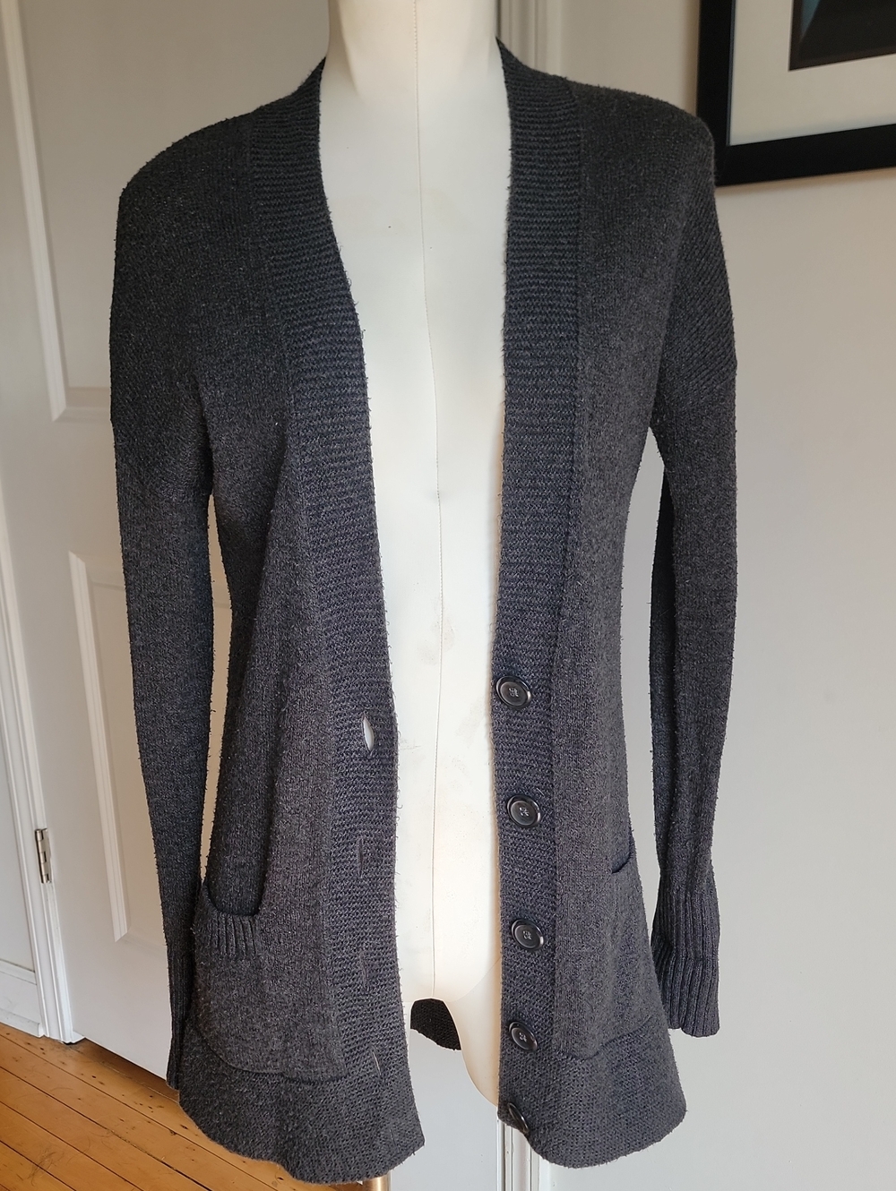 🍒 Old Navy Charcoal Gray Button Front Longline Cardigan Sweater - Size Small